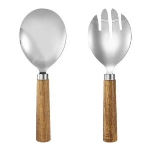 Juego de tenedores y cucharas para ensalada de madera de acacia, acero inoxidable, ecológico, para mezclar y servir ensaladas - Product Image 4
