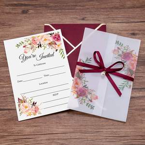 Tarjetas de boda personalizadas de color burdeos, sobres de invitación de lujo para fiesta nupcial, <span class=keywords><strong>hojas</strong></span> interiores de relleno - Product Image 2
