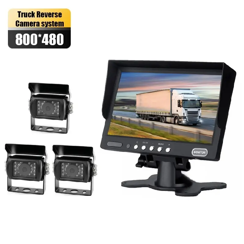 Sistema de cámara de visión nocturna para vehículo, dispositivo de grabación OEM de 24v, hd, para marcha atrás, cctv, 4 pines, 180, con monitor para camión