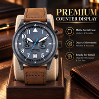 Montre chronographe à quartz pour homme avec logo personnalisé, aiguilles lumineuses, calendrier, bracelet en cuir véritable, montre-bracelet pour affaires