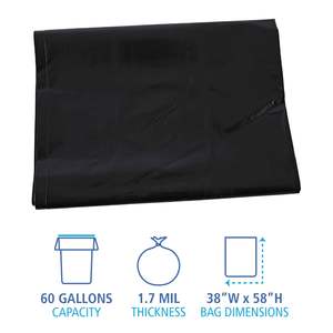 ถุงขยะอุตสาหกรรมสีดำ Boardwalk 60 แกลลอน หนา 1.7 มิล ขนาด 38 x 58 นิ้ว ความหนาแน่นต่ำ บรรจุ 100 ใบ/กล่อง สำหรับถุงขยะในครัวเรือน - Product Image 2
