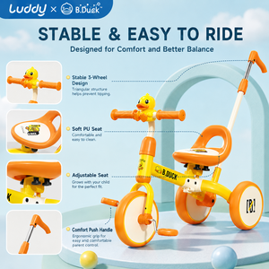 Tricycle 2-en-1 Luddy Custom 1028L pour enfants, siège réglable, vélo d'équilibre pour tout-petits, jeu intérieur/extérieur, vélo d'apprentissage à pousser, pour les 1-4 ans - Product Image 2