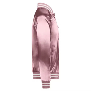 Pink Satin Varsity <b>Jacket</b> Unisex Regular Fit Stand Collar Button Closure Autumn Casual Wear High Quality New Satin <b>Jacket</b> - Product Image 6