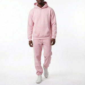 Conjunto Deportivo con Capucha Rosa para Hombre, Sudadera y Pantalones Deportivos de Color Sólido, Corte Regular - Product Image 3
