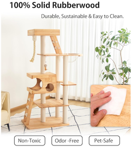 <span class=keywords><strong>Tour</strong></span> à chat en bois <span class=keywords><strong>de</strong></span> luxe avec panier en osier, bol en acrylique, grattoir, meubles - pour décorations d'Halloween - Product Image 5