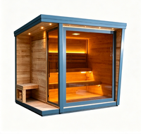 Kabin Sauna Luar Ruangan Kayu Solid Besar Desain Persegi Hitam, Atap Miring Tahan Cuaca, Koridor Luar 500mm, Pemanasan Cepat