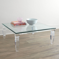 Table basse carrée en acrylique, table à thé en verre trempé ultra-transparent, table centrale transparente, mobilier de maison moderne et minimaliste