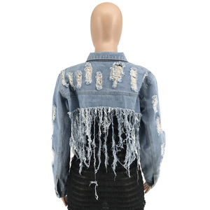 S- 5XL Tallas grandes Borlas rasgadas Chaqueta de mezclilla Mujeres Elegantes Jeans Chaquetas High Street Fall Coat - Product Image 4