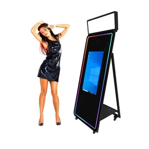 แบบพกพา 65 นิ้วภาพ Selfie Magic หน้าจอสัมผัสเครื่อง Kiosk กรอบ LED พร้อมเครื่องพิมพ์และกล้องกระจกบูธภาพถ่ายสําหรับกิจกรรม