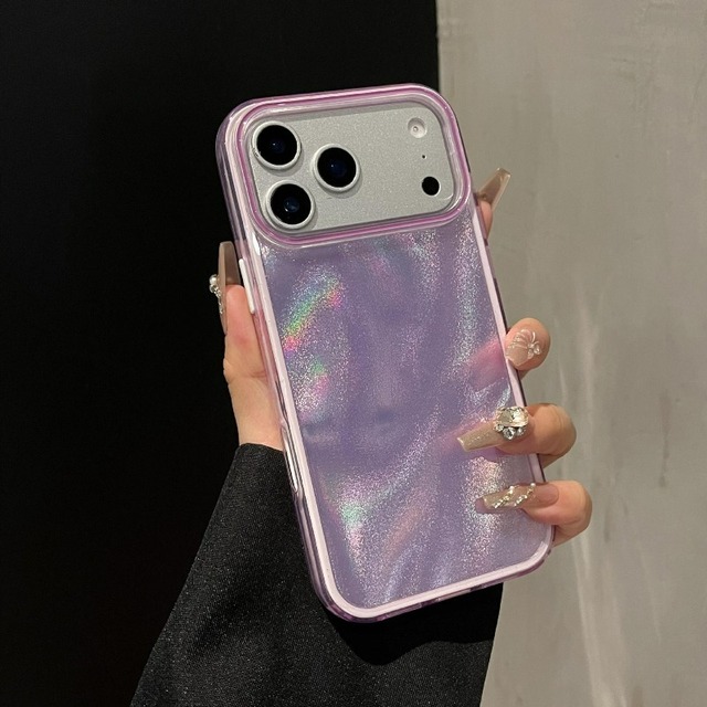For Iphone 17 16 15 Pro Max Holographic Phone Case Fashion Ins Style 3D Design Matte Finish Finger Print Free