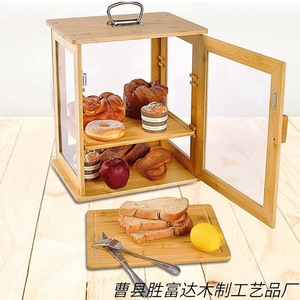 Caja de Almacenamiento de Pan de Bambú de Tres Niveles, Portátil, con Puerta de Vidrio para Uso en la Cocina - Product Image 4
