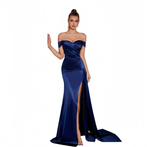 Abito da sera formale da <span class=keywords><strong>donna</strong></span>, lungo fino al pavimento, senza maniche, con spalle scoperte, stile abito da ballo, con strascico a cappella, per <span class=keywords><strong>laurea</strong></span> - Product Image 1