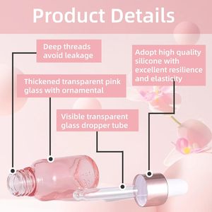 1oz Rose Gold Cylinder Leak-Proof Lid Eye <b>Dropper</b> <b>Bottle</b> 30ml Essential Oil Glass Custom Logo Screen Printed Pink <b>Dropper</b> - Product Image 3