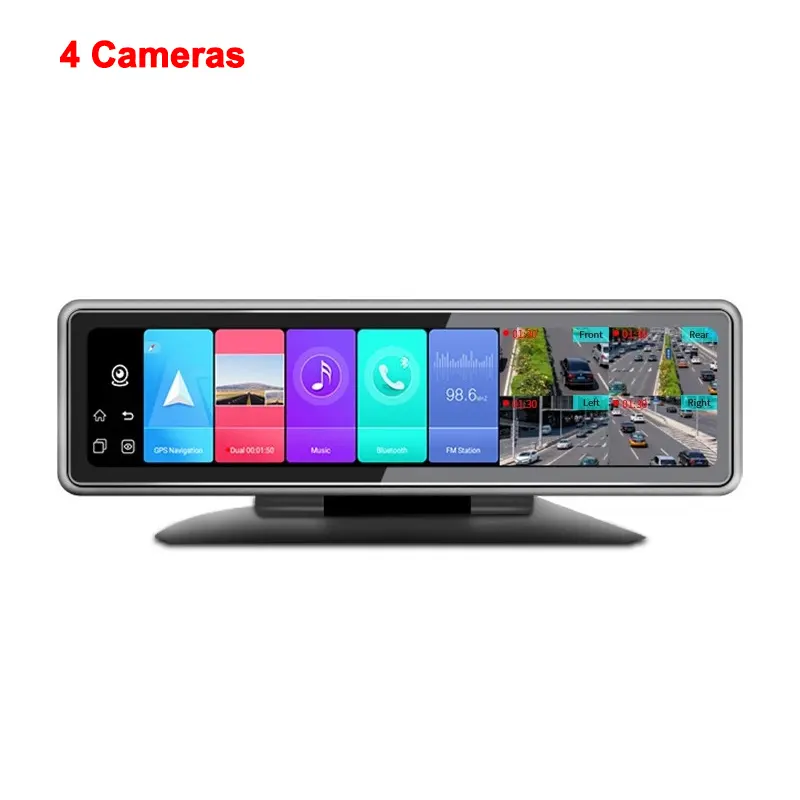 Android 9.0 4 Cameras 4G Car Dash Cam GPS Navigation HD 720P Video Recorder Dashboard DVR WiFi App Remote Monitoring