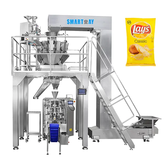 Machine d'emballage de popcorn de snacks d'azote de remplissage de pesage automatique VFFS Plantain chips de pomme de terre prix de la machine d'emballage verticale