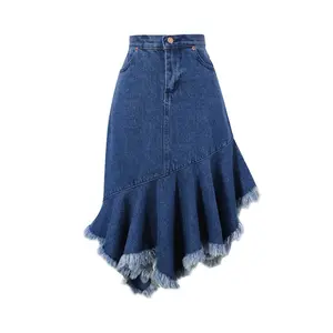 2018 new fashion latest summer long blue skirt for ladies