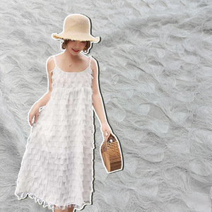 Tela de encaje de plumas blancas al por mayor, tela jacquard, tela cortada, borlas, falda de verano, encaje de gasa para vestido de novia - Product Image 2