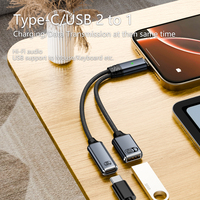 Cable de Conversión USB C a USB A, Cable Corto de Transmisión de Audio para Auriculares, Carga PD de 100W, OTG, Teclado, Ratón