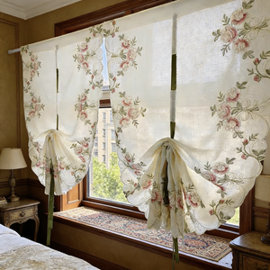 Voilages romains vintage brodés de roses roses, à nouer, <span class=keywords><strong>rideaux</strong></span> semi-transparents pour balcon et décoration intérieure - Product Image 6