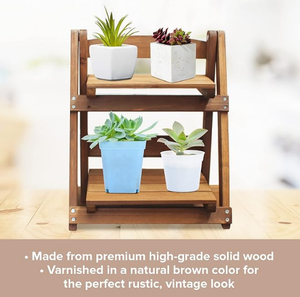 Étagère d'échelle en <span class=keywords><strong>bois</strong></span> (1 paquet) support de décoration de table de style étape vintage-support de plante à 2 niveaux-organisateur de bureau de type escalier - Product Image 6