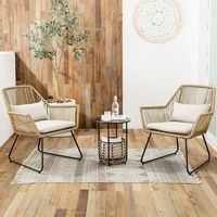 Ensemble de salon de jardin nordique en rotin tressé avec dossier et structure métallique, trois pièces, pour balcon, patio et cour