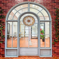 Französische Türen aus Aluminiumlegierung, gewölbte Doppeltüren mit gehärtetem Glas, Wärmedämmung, Außentüren für Villa, Hof und Garten
