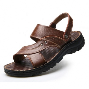 Sandales en cuir véritable pour hommes, à bout ouvert, semelle extérieure en caoutchouc, chaussures d'été décontractées pour l'extérieur, semelle épaisse, grande taille - Product Image 5