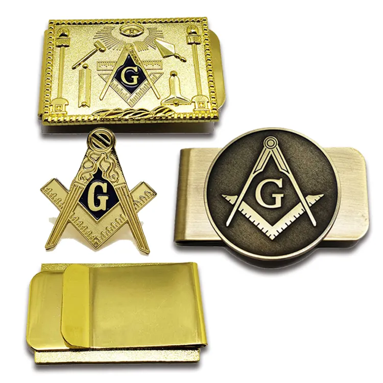 Vente en gros Design Masones Métal Personnalisé Or Club Maçonnique Badge Accessoires Franc-maçon Émail Revers Maçonnique Pince-billets