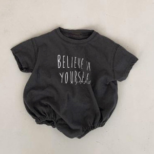 Monos de Algodón Suave con Estampado de Letras a la Moda, de Manga Corta, Casuales y Lisos para Niños Pequeños - Product Image 3