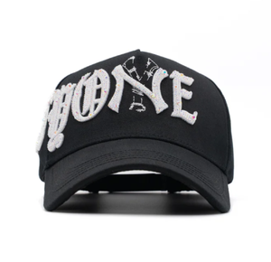 Nueva Llegada Gorra de Barbas de 5 Paneles con Logotipo Bordado de Pedrería, Forro de Seda, Ajustada, con Logotipo BBB, Visera de Ante Negra Personalizada - Product Image 3