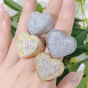 Anelli di <span class=keywords><strong>Moissanite</strong></span> in argento Sterling 925 a forma di cuore di alta qualità gioielli luppolo ghiacciato VVS alla moda e alla moda - Product Image 1