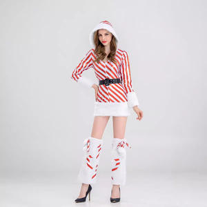Kostum Natal film TV dewasa wanita pakaian pesta Natal pakaian performa DS Hotel dan putih pemotretan bergaris merah - Product Image 4
