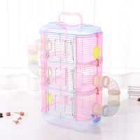 C & C 3 couches Château de cristal bleu Cage pour hamster d'intérieur à double pont Cages pour hamster transparentes de luxe accessoires pour hamster