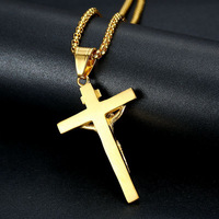 Ys161 Vente en gros Nouveau Collier Pendentif Croix de Jésus Exquis en Acier Inoxydable Doré Chrétien