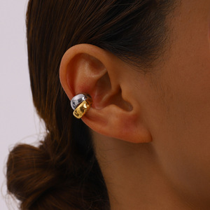 Stainless Steel Geometric <b>Clip</b>-on Earrings Double Layer Openwork Design Everyday Wear Jewelry - Product Image 3