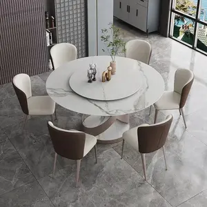 מודרני עיצוב איטלקי פחמן פלדה רגל רוק צלחת שולחן עגול sintered השיש שולחן עם 6 אוכל כיסאות