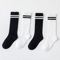 Chaussettes blanches mi-hautes pour enfants, en coton biologique, à rayures, pour uniforme scolaire, garçons et filles, printemps-automne, prix de gros