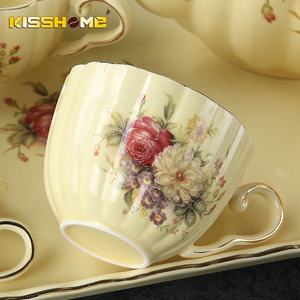 Ensemble de tasses à café en céramique, Style rétro turc doré cygne jaune, <span class=keywords><strong>palais</strong></span> éthiopien, tasses Espresso maison, soucoupe, en céramique - Product Image 5