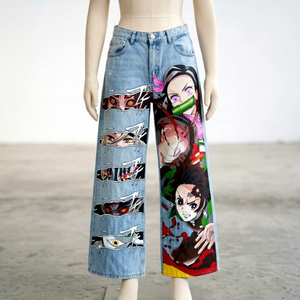 Pantalones Anchos de Estilo Punk con Estampado de Anime Demon Slayer para Hombre, Talla Grande, Desgastados, Holgados - Product Image 1