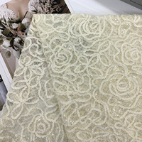Tissu en dentelle brodée de sequins, tissu en tulle gaze chenille rose pour robe de mariée et cheongsam