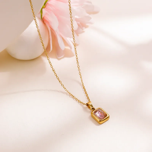 Collier élégant en acier inoxydable 304 de luxe, forme géométrique rectangulaire, vert émeraude, chaîne de clavicule, plaqué or 18 carats, bijoux pour femmes - Product Image 3