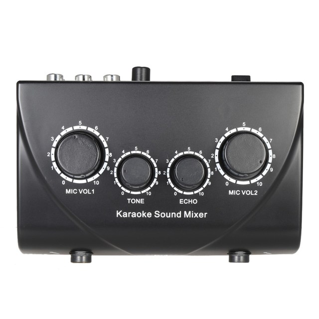 Portable Karaoke Sound Audio Stereo Echo Mixer Dual Microphone Inputs With RCA Cable Power Adapter for TV PC Smartphone Amplif