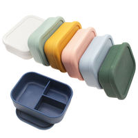 Boîte à bento en silicone à 3 compartiments, réutilisable, hermétique, empilable, pour adultes, travail, voyage, micro-ondes