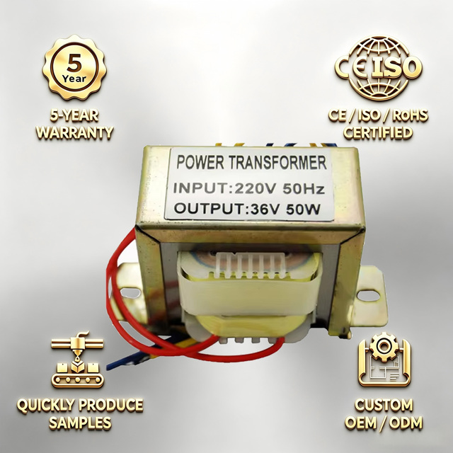 Professional Custom EI-063 Heavy Duty Low Frequency Single Phase Power Transformer 220V 36V 50W Pure Copper Winding Transformer