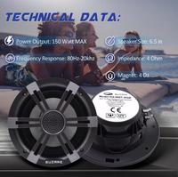 Haut-parleurs marins de 6.5 pouces avec lumière RVB Haut-parleurs audio marins Utilisation marine stéréo pour les bateaux