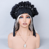 Coiffe vintage noire réglable en plumes de faisan pour Halloween, fête costumée, carnaval, événement thématique, décoration de costume