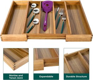 Organisateur de tiroir de cuisine en <span class=keywords><strong>bois</strong></span> d'acacia peu encombrant, porte-couverts extensible en <span class=keywords><strong>bois</strong></span>, plateau à couverts - Product Image 2