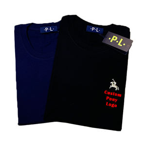 T-shirt d'été formel pour <span class=keywords><strong>homme</strong></span>, uni, décontracté, coupe ample, à manches courtes, brodé, col rond, 100 % coton - Product Image 1