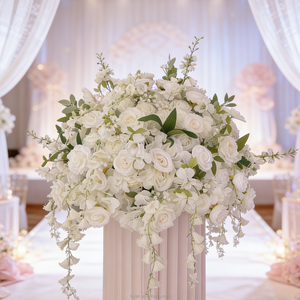 Centrotavola Artificiale Premium con Rose e Mughieri Bianchi in Seta per Decorazioni di Matrimoni, Eventi e Banchetti - Product Image 2