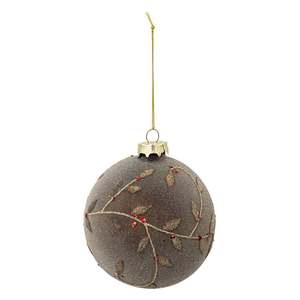 Boule en verre givré avec décoration en forme de feuille, diamètre 10 cm - Product Image 1